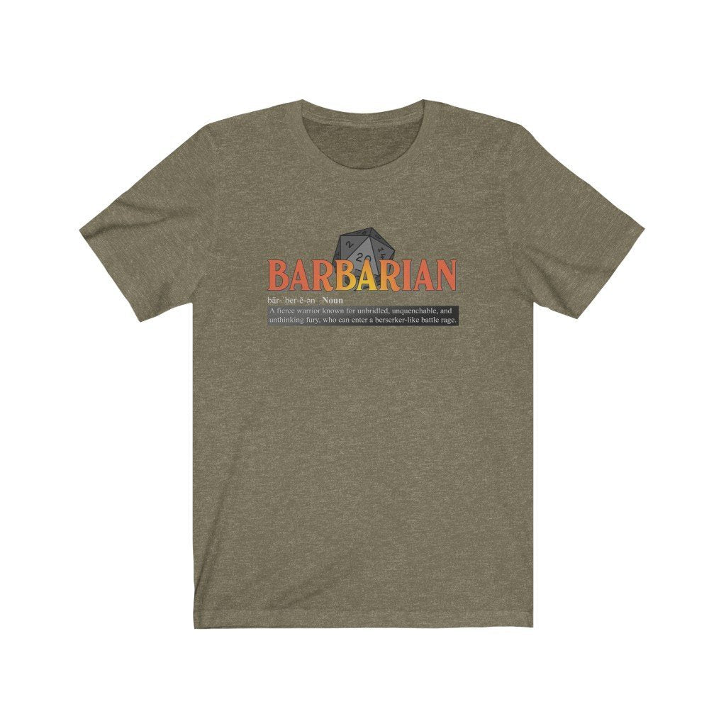 Barbarian Class Definition - Funny Dungeons & Dragons T-Shirt (Unisex) [Heather Olive] NAB It Designs