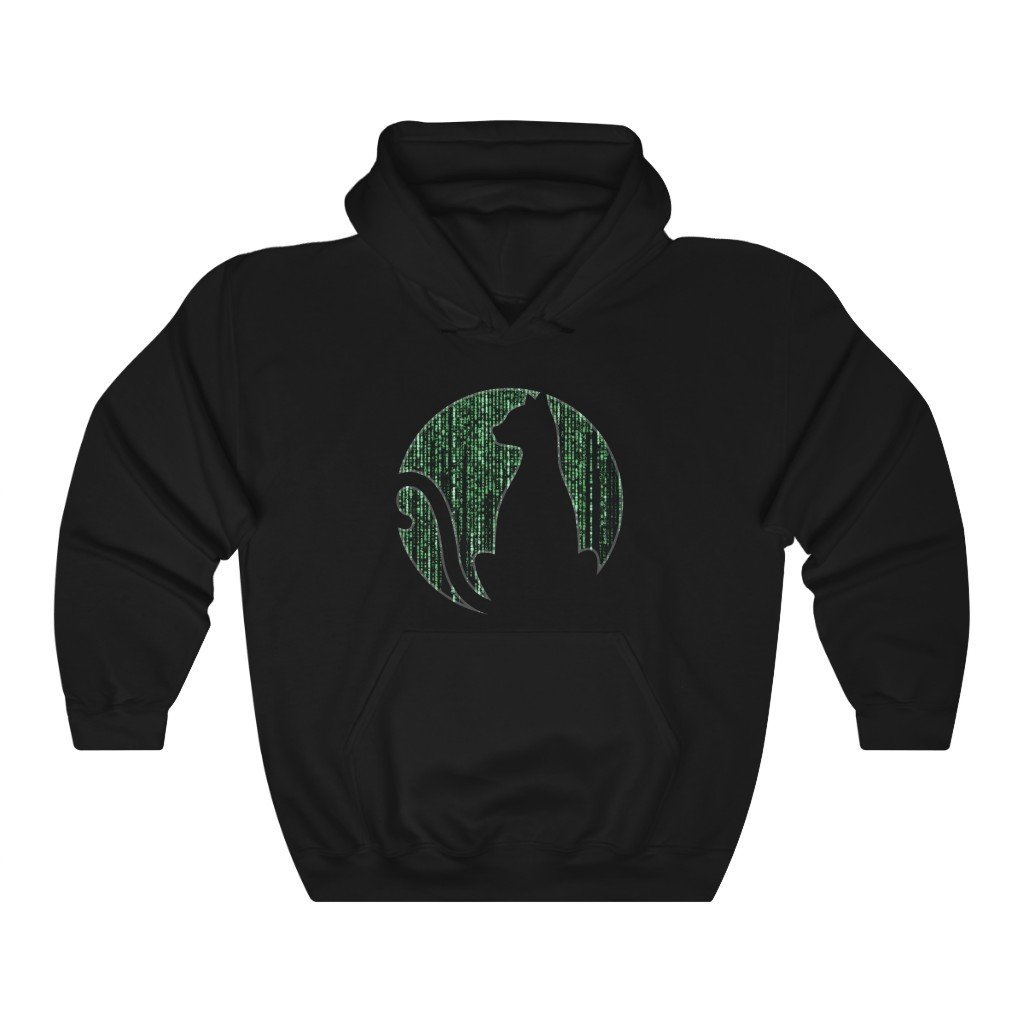 Glitch Cat - Matrix Themed Hooded Sweatshirt [Black] NAB It Designs