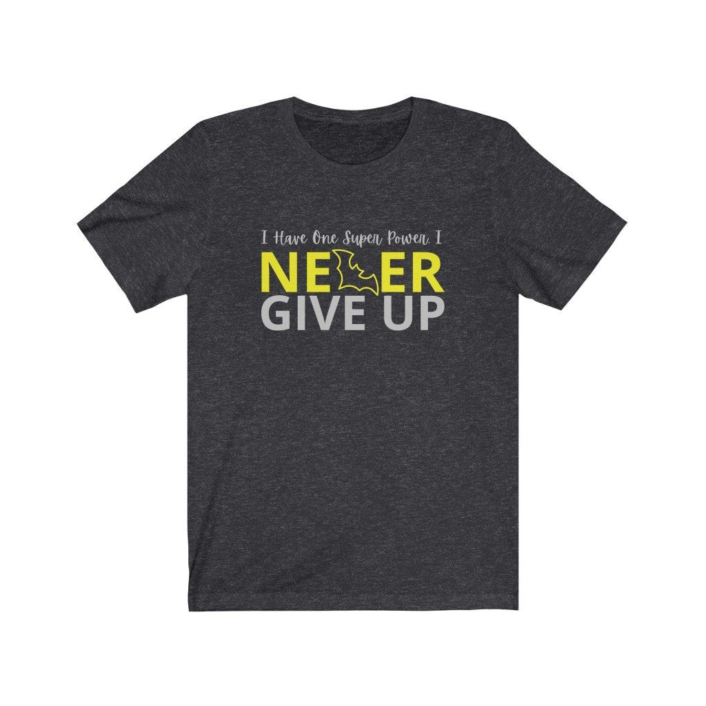 I Never Give Up - Motivational Batman Quote T-Shirt (Unisex) [Dark Grey Heather] NAB It Designs