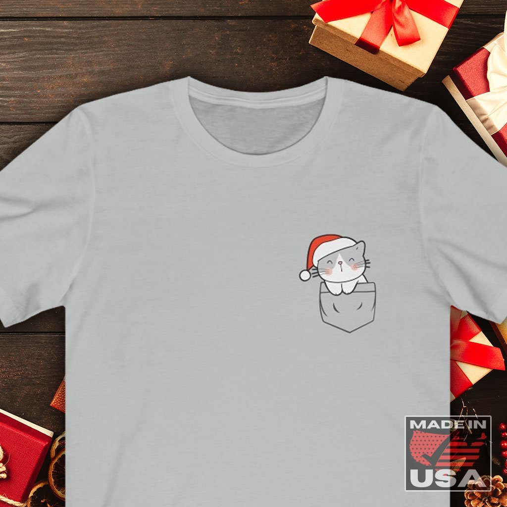 Pocket Christmas Kitten - Sleepy Sam - T-Shirt (Unisex) [Ash] NAB It Designs