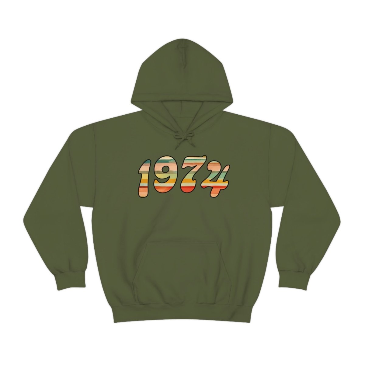 1974 Retro Birthday Year Hooded Hoodie Sweatshirt [Military Green] NAB It Designs