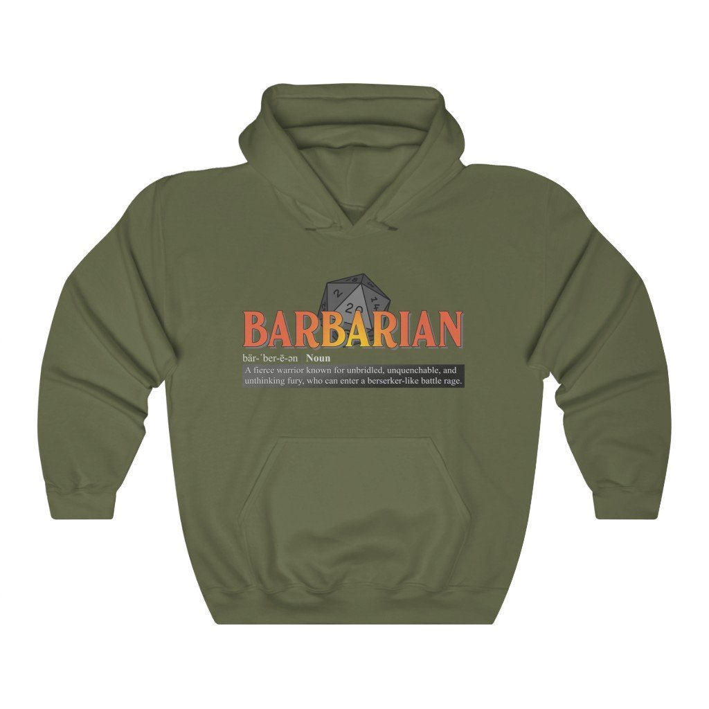 Barbarian Class Definition - Funny Dungeons & Dragons Hooded Sweatshirt (Unisex) [Military Green] NAB It Designs