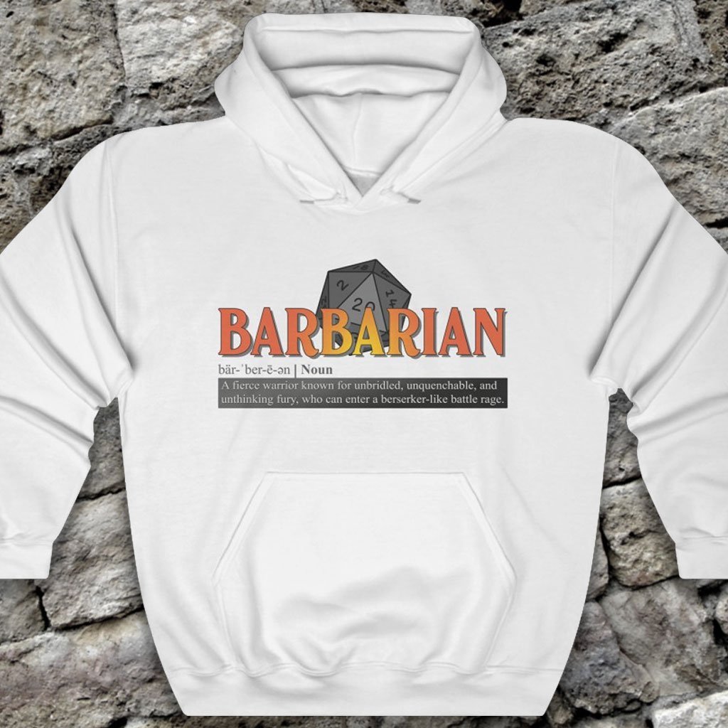 Barbarian Class Definition - Funny Dungeons & Dragons Hooded Sweatshirt (Unisex) [White] NAB It Designs