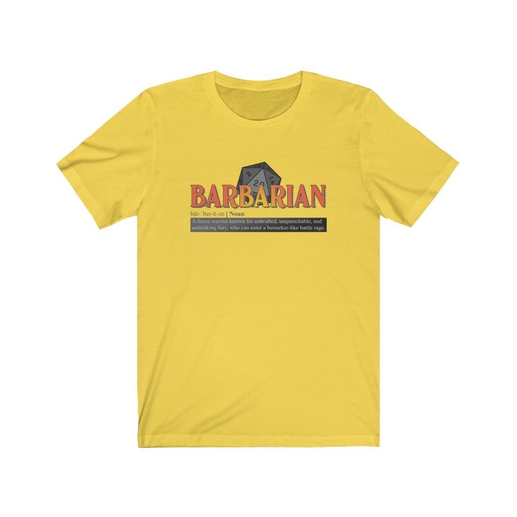 Barbarian Class Definition - Funny Dungeons & Dragons T-Shirt (Unisex) [Yellow] NAB It Designs