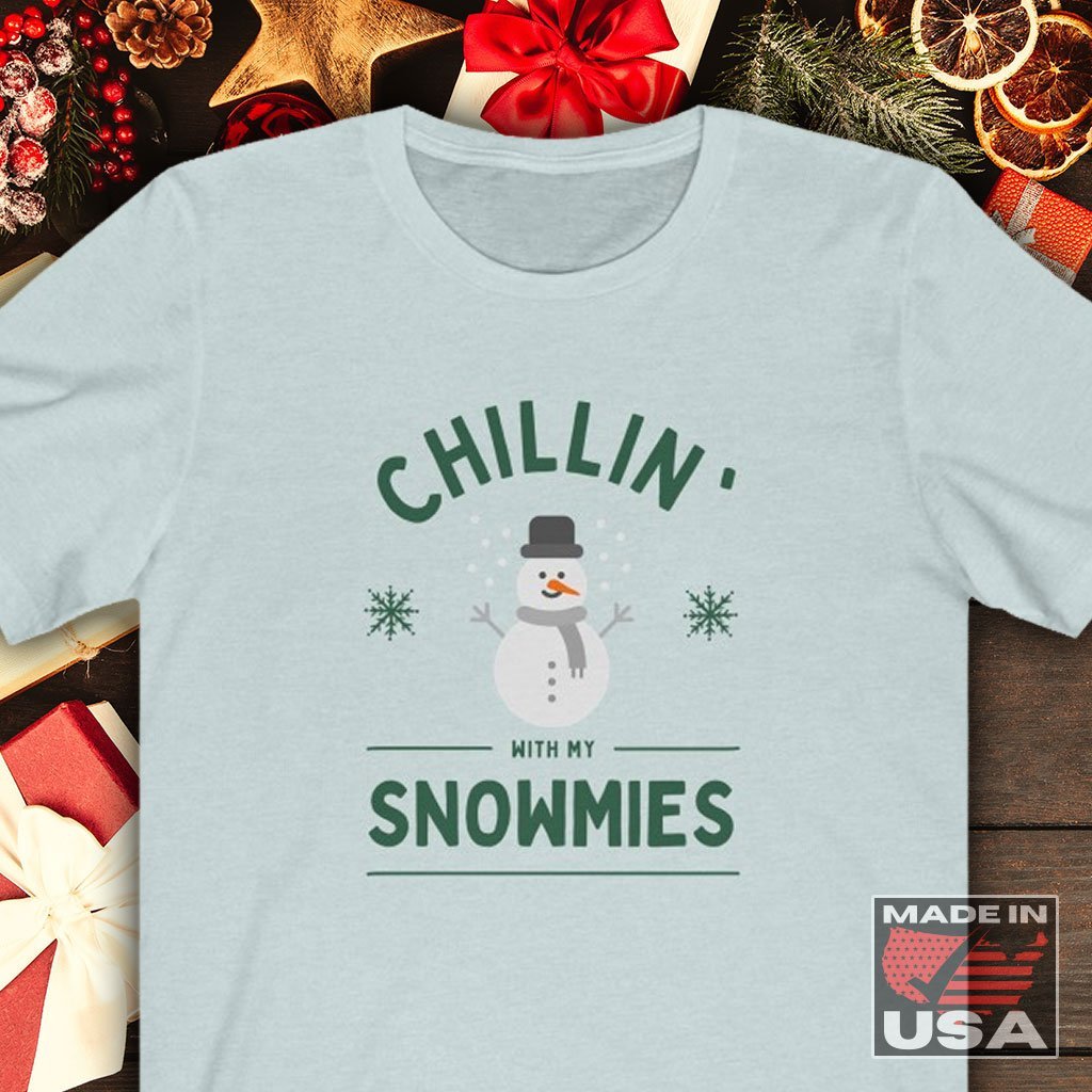 Chilling With My Snowmies Funny T-Shirt (Unisex) [Heather Ice Blue] NAB It Designs