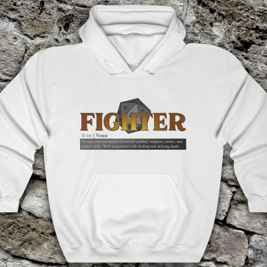 Fighter Class Definition - Funny Dungeons & Dragons Hooded Sweatshirt (Unisex) [White] NAB It Designs