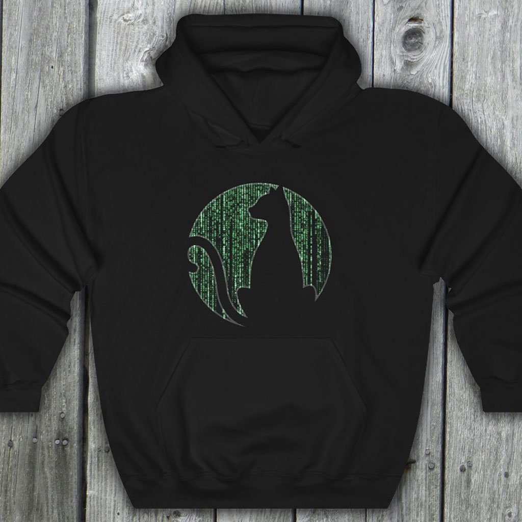 Glitch Cat - Matrix Themed Hooded Sweatshirt [Black] NAB It Designs