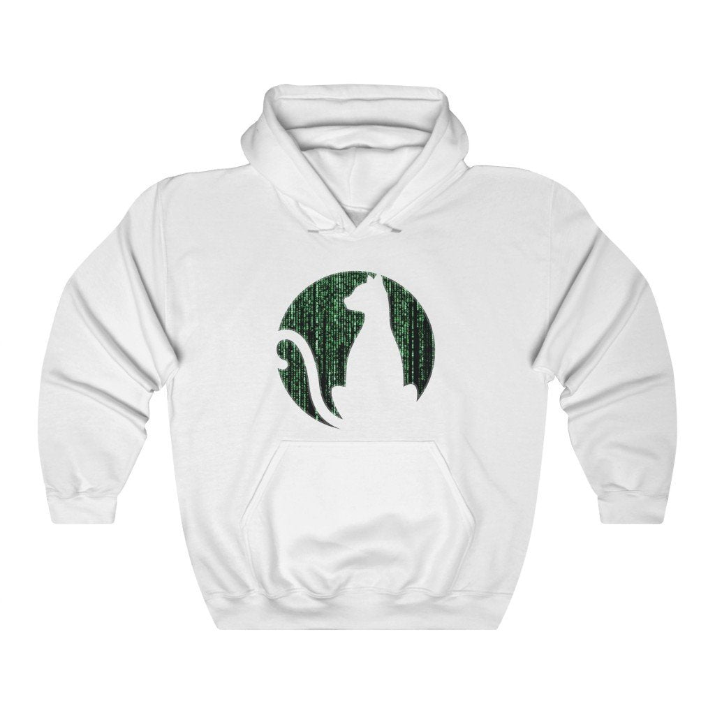 Glitch Cat - Matrix Themed Hooded Sweatshirt [White] NAB It Designs