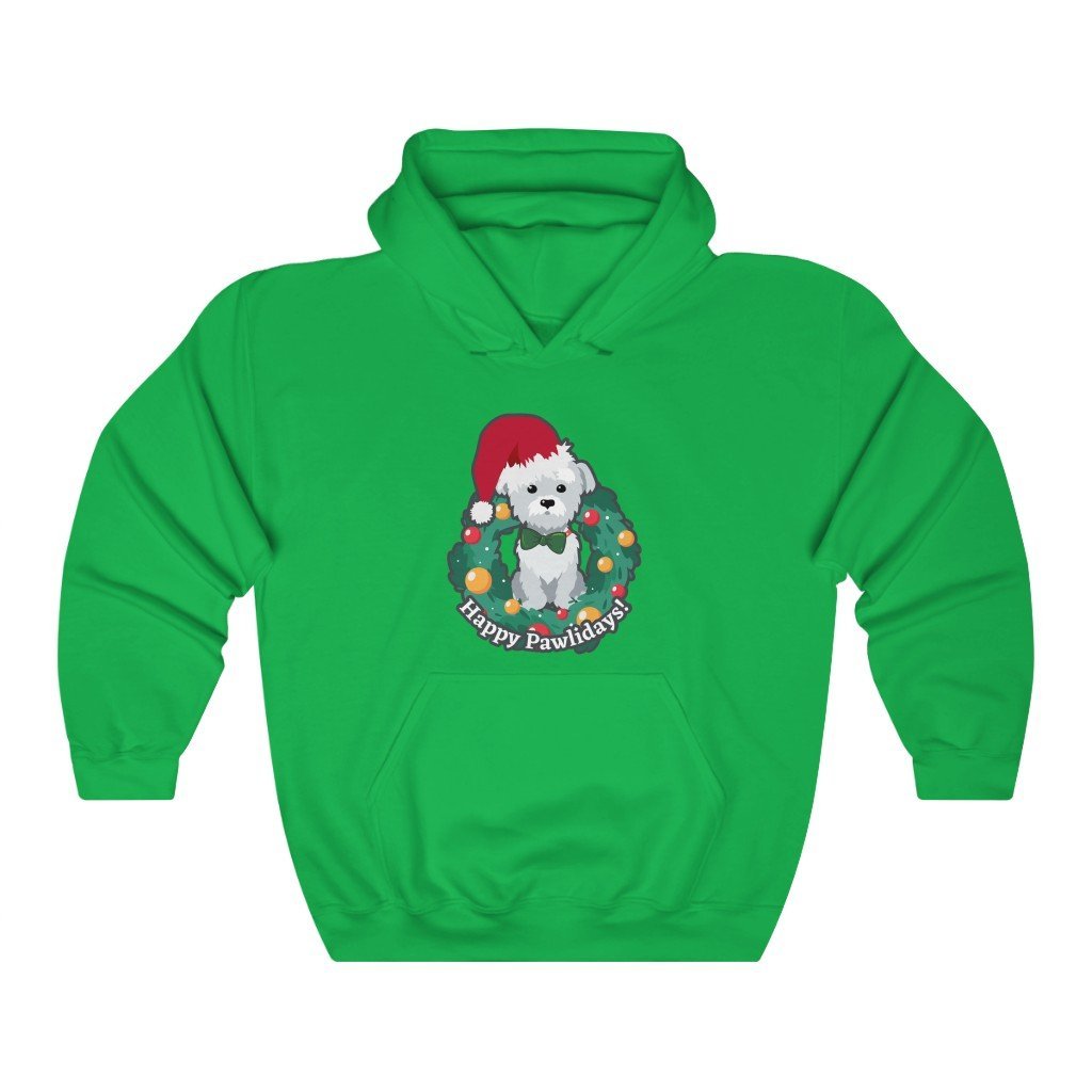 Happy Pawlidays - Cute Christmas Puppy Hooded Sweatshirt (Unisex) [Irish Green] NAB It Designs
