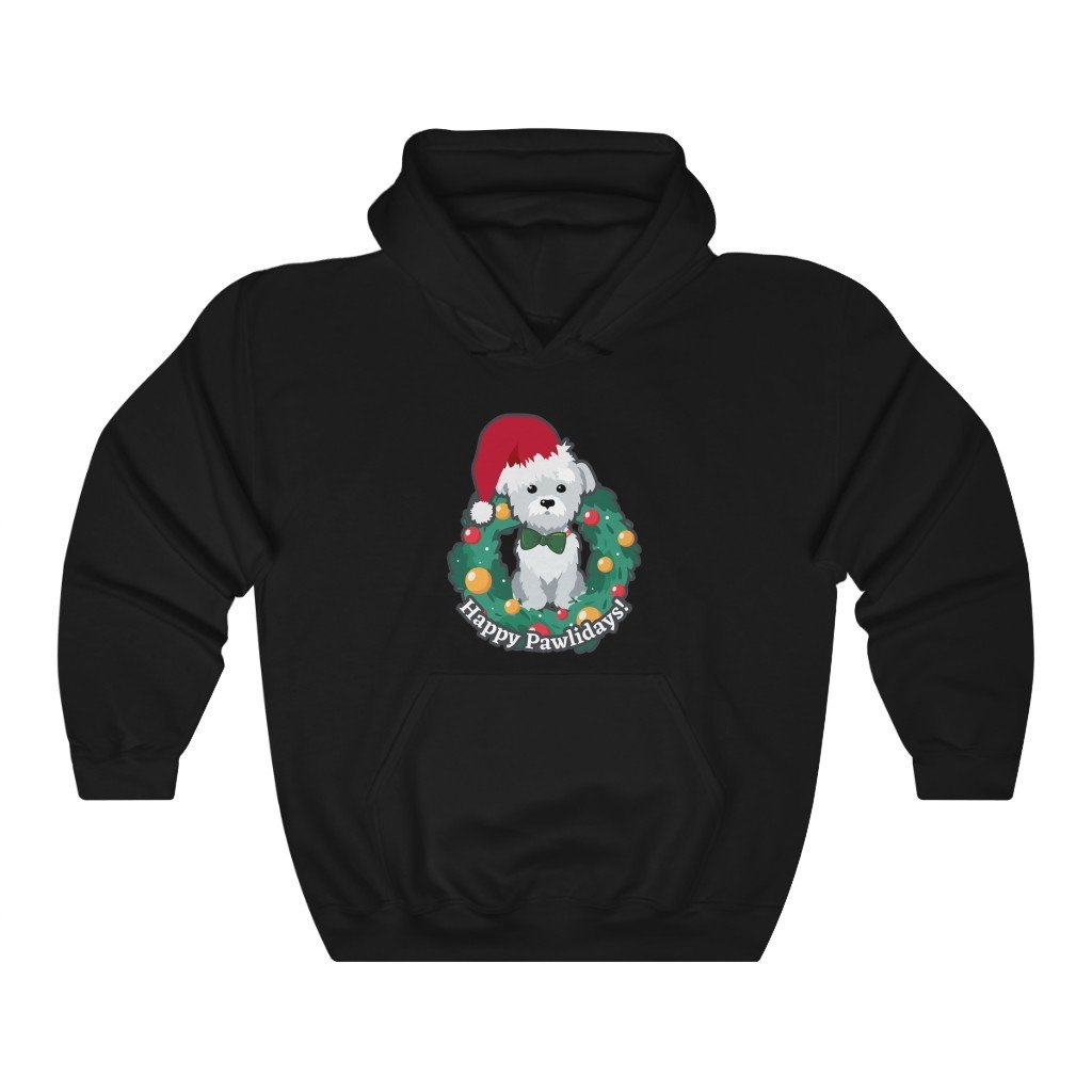 Happy Pawlidays - Cute Christmas Puppy Hooded Sweatshirt (Unisex) [Black] NAB It Designs