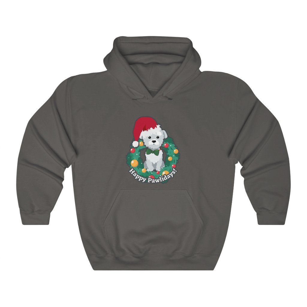 Happy Pawlidays - Cute Christmas Puppy Hooded Sweatshirt (Unisex) [Charcoal] NAB It Designs