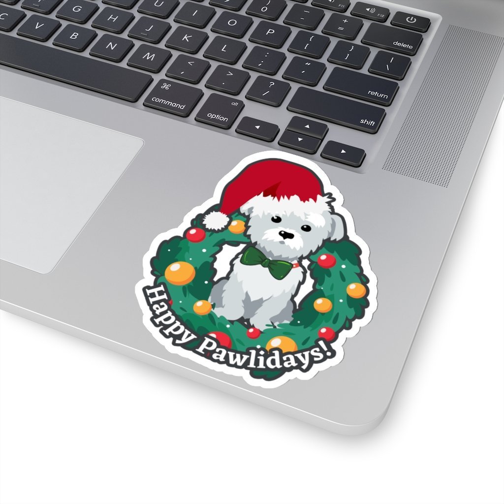 Happy Pawlidays - Cute Christmas Puppy Sticker [4" × 4"] NAB It Designs