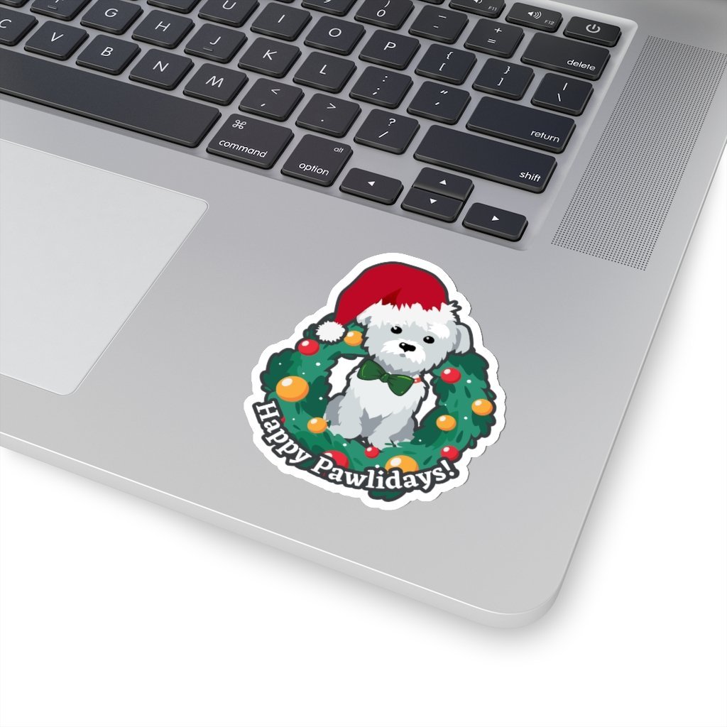 Happy Pawlidays - Cute Christmas Puppy Sticker [3" × 3"] NAB It Designs