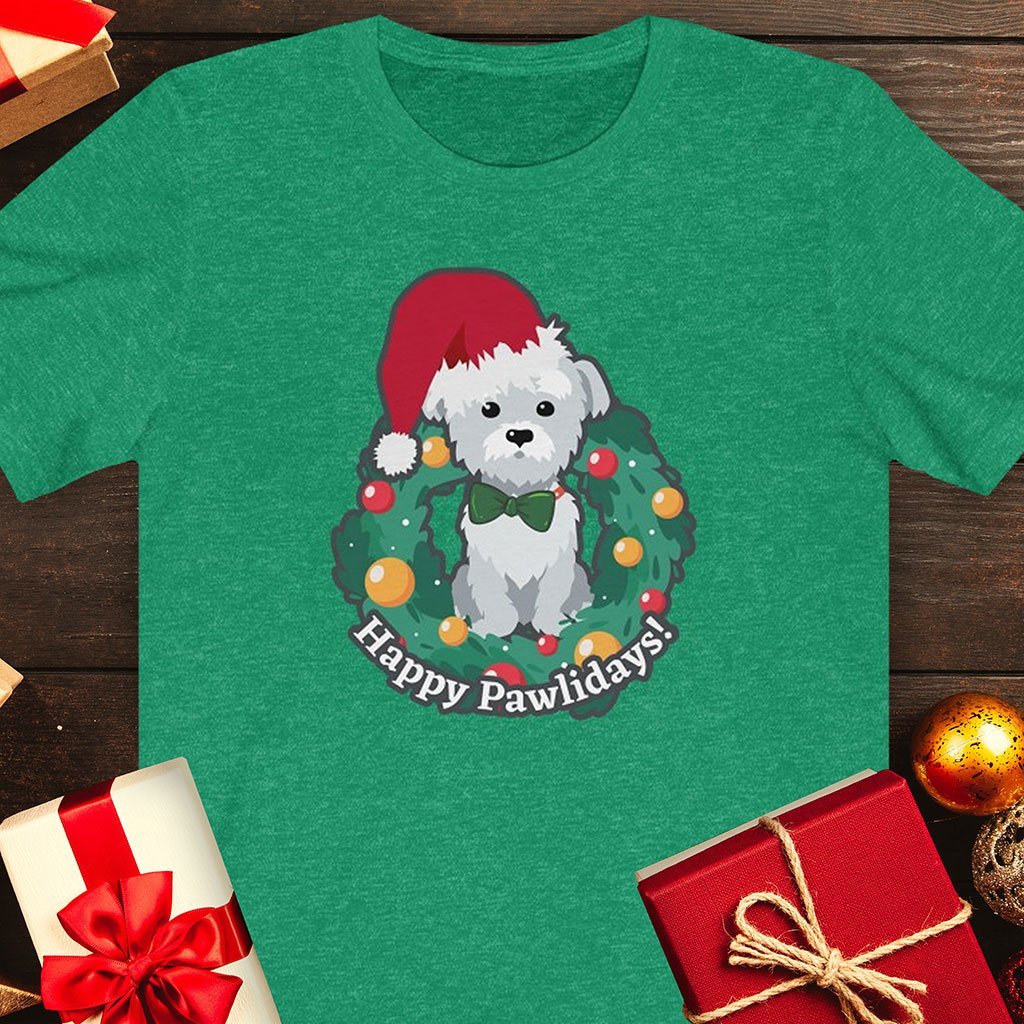 Happy Pawlidays - Cute Christmas Puppy T-Shirt (Unisex) [Heather Kelly] NAB It Designs