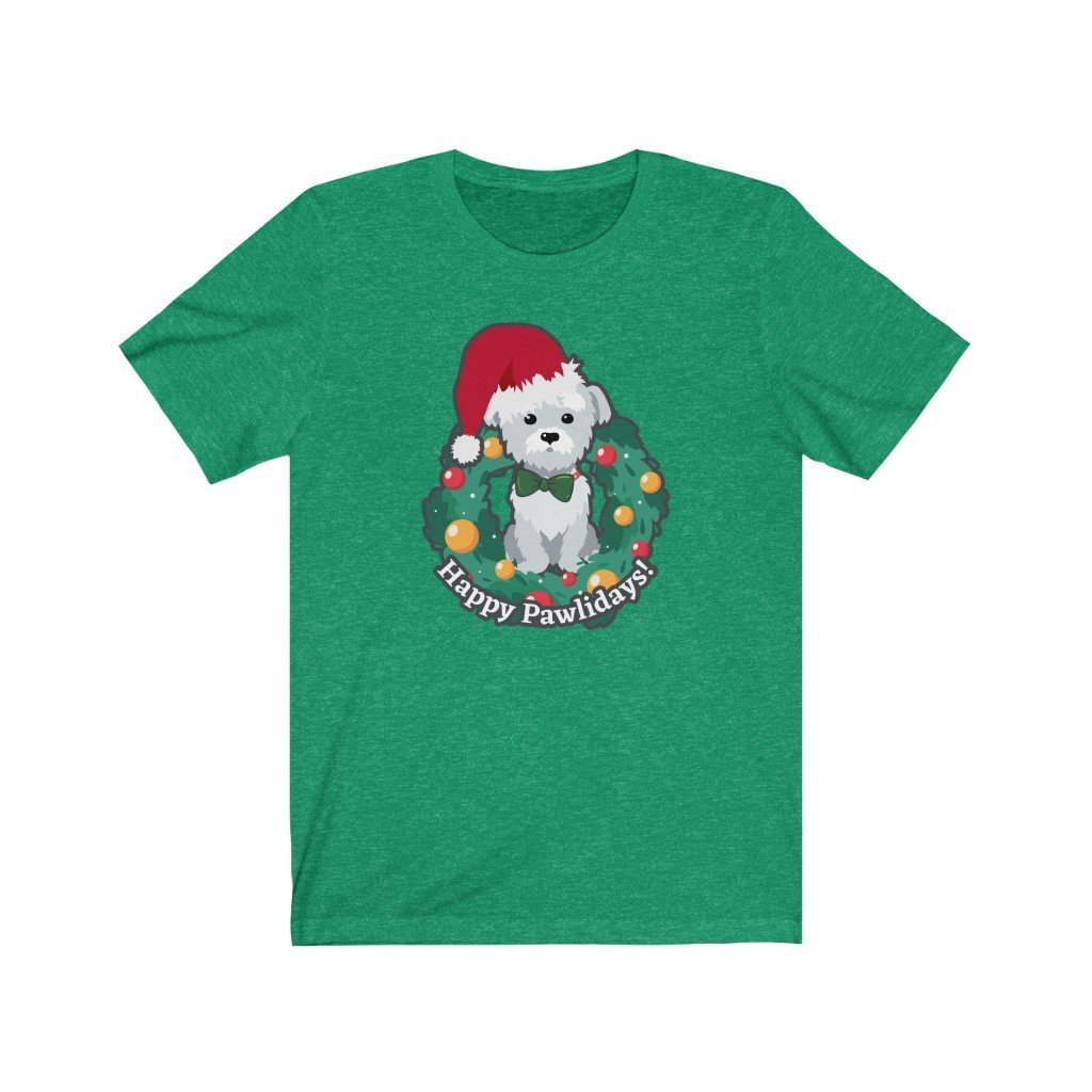 Happy Pawlidays - Cute Christmas Puppy T-Shirt (Unisex) [Heather Kelly] NAB It Designs