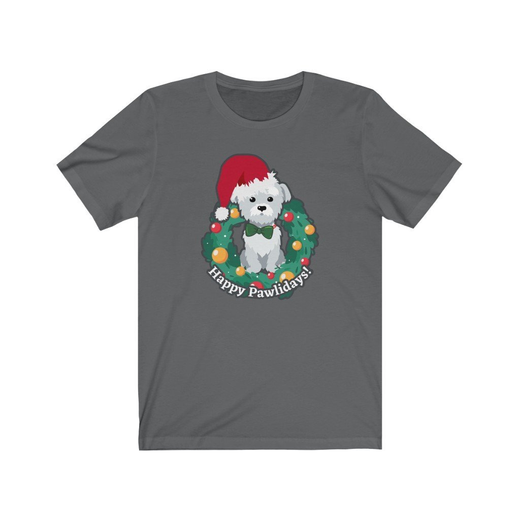 Happy Pawlidays - Cute Christmas Puppy T-Shirt (Unisex) [Asphalt] NAB It Designs
