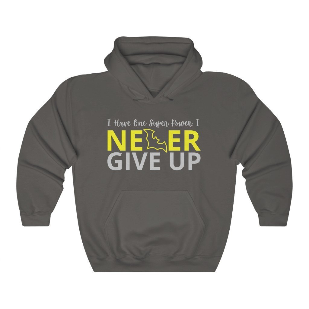I Never Give Up - Motivational Batman Quote Hooded Sweatshirt (Unisex) [Charcoal] NAB It Designs