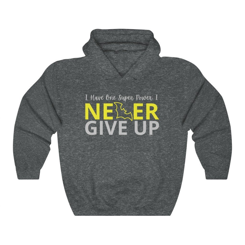 I Never Give Up - Motivational Batman Quote Hooded Sweatshirt (Unisex) [Dark Heather] NAB It Designs