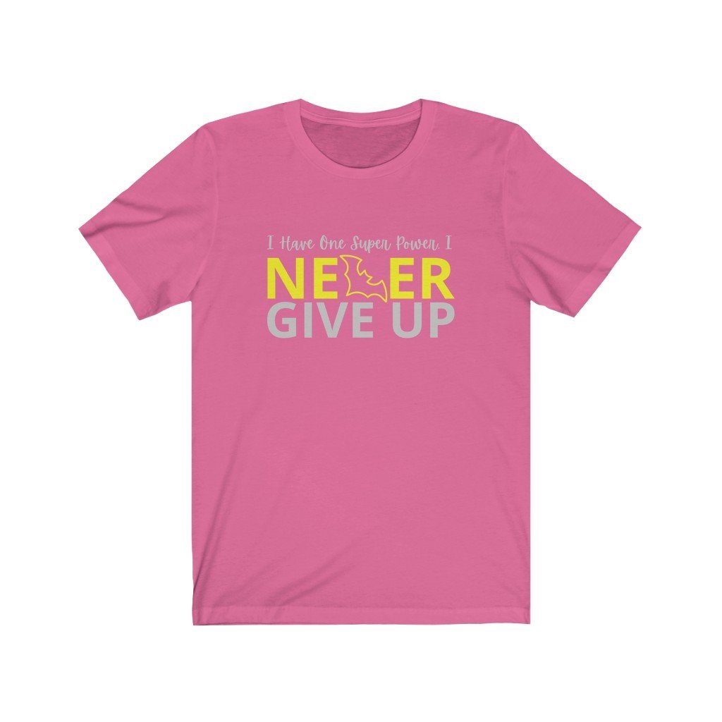 I Never Give Up - Motivational Batman Quote T-Shirt (Unisex) [Charity Pink] NAB It Designs