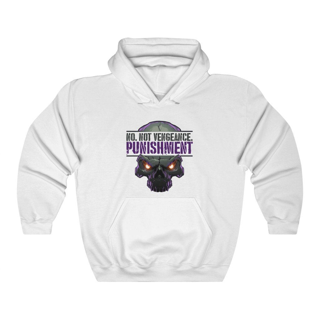 No. Not Vengeance. Punishment. - Punisher Themed Hooded Sweatshirt [White] NAB It Designs