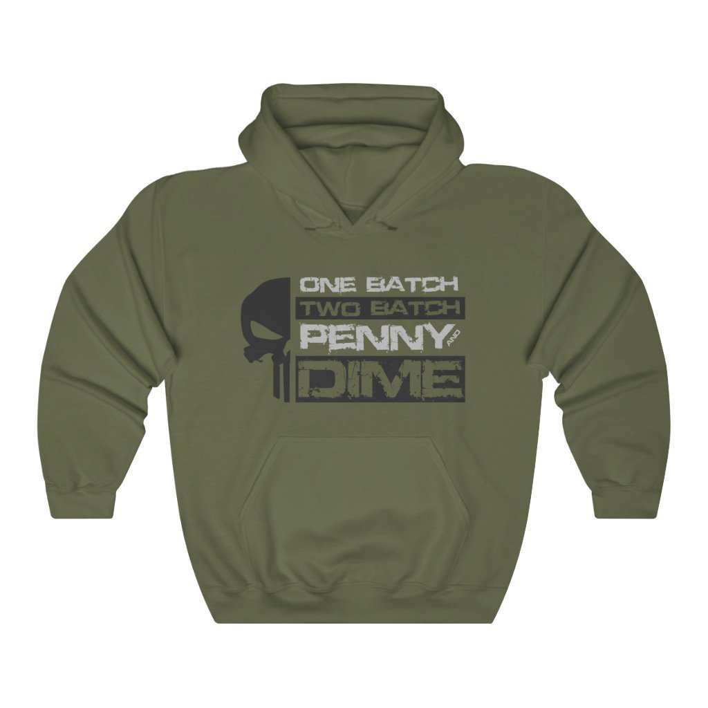 One Batch, Two Batch, Penny And Dime - Punisher Themed Hooded Sweatshirt [Military Green] NAB It Designs