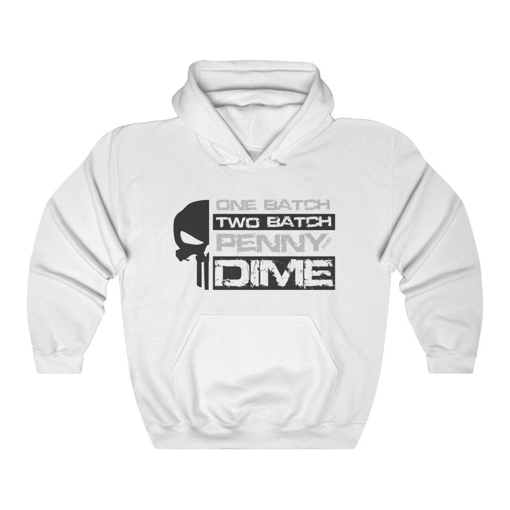 One Batch, Two Batch, Penny And Dime - Punisher Themed Hooded Sweatshirt [White] NAB It Designs