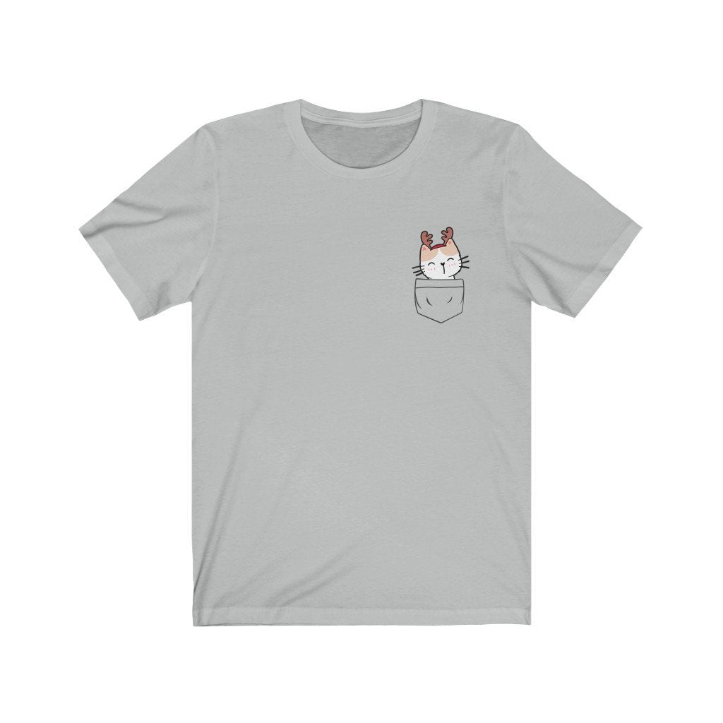 Pocket Christmas Kitten - Ruby Reindeer - T-Shirt (Unisex) [Ash] NAB It Designs