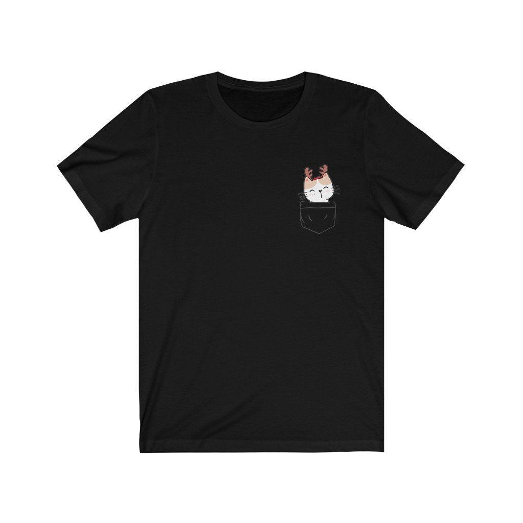 Pocket Christmas Kitten - Ruby Reindeer - T-Shirt (Unisex) [Black] NAB It Designs