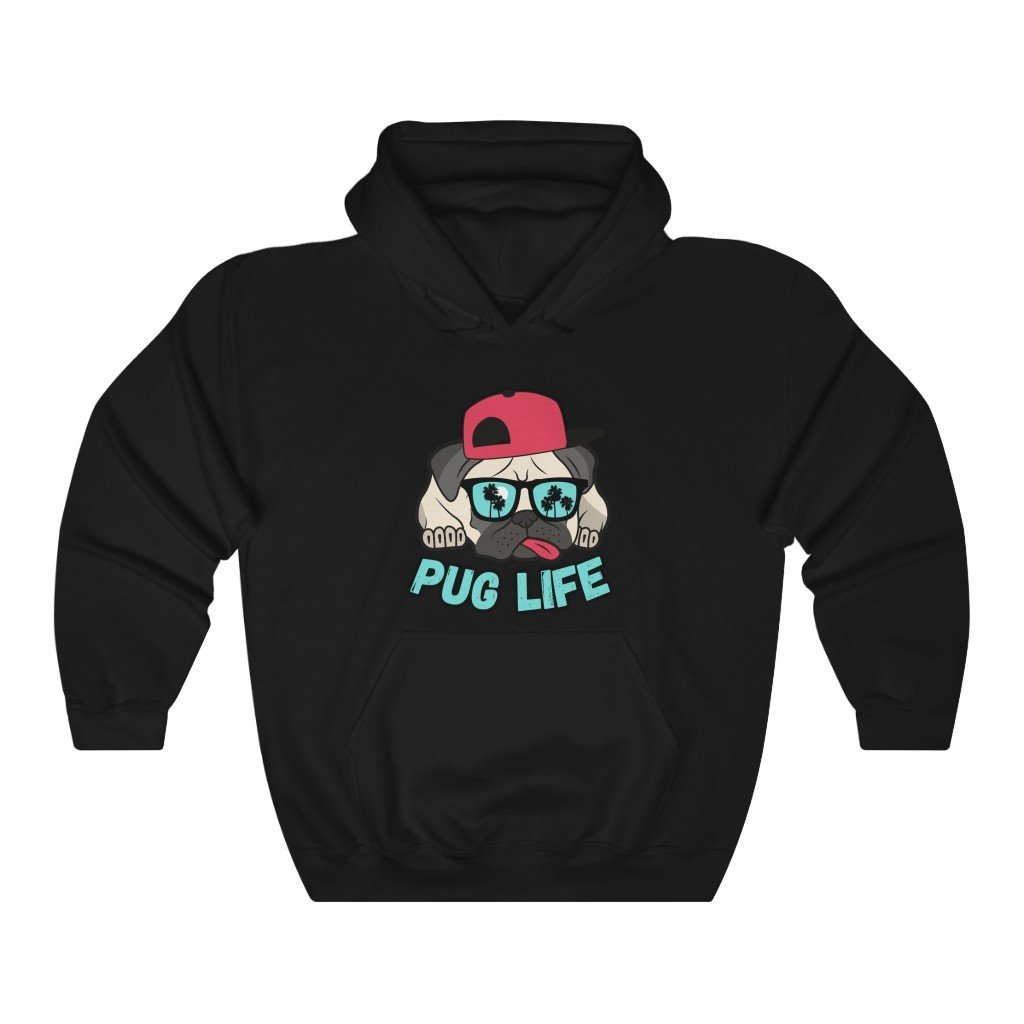 PUG LIFE - Funny Pug Hooded Sweatshirt (Unisex) [Black] NAB It Designs