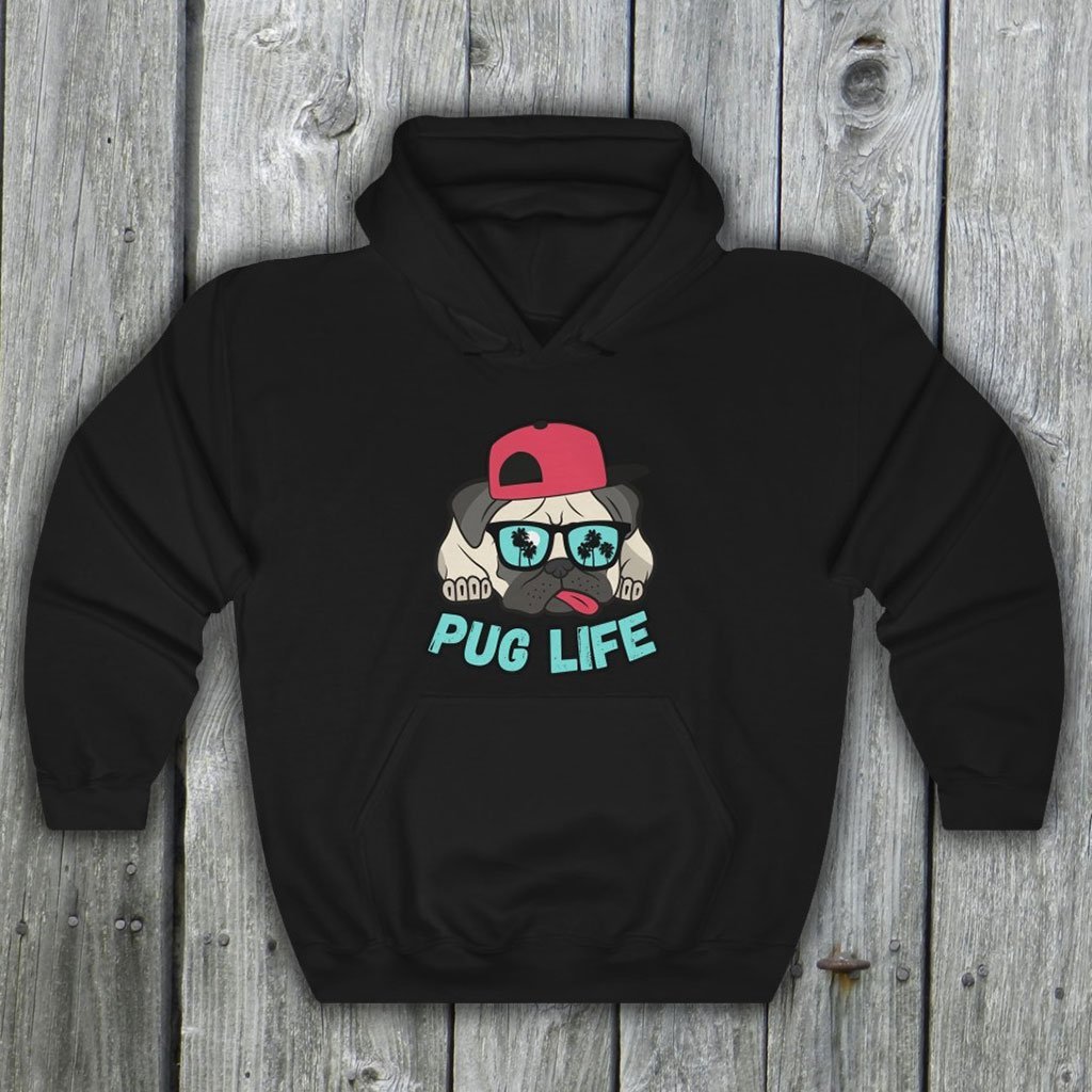 PUG LIFE - Funny Pug Hooded Sweatshirt (Unisex) [Black] NAB It Designs
