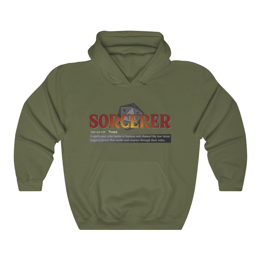Sorcerer Class Definition - Funny Dungeons & Dragons Hooded Sweatshirt (Unisex) [Military Green] NAB It Designs