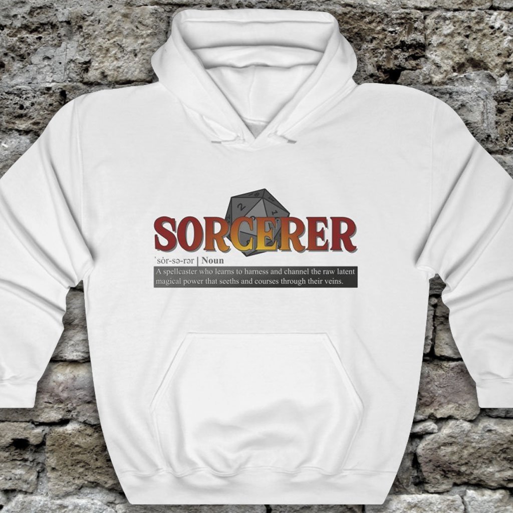 Sorcerer Class Definition - Funny Dungeons & Dragons Hooded Sweatshirt (Unisex) [White] NAB It Designs