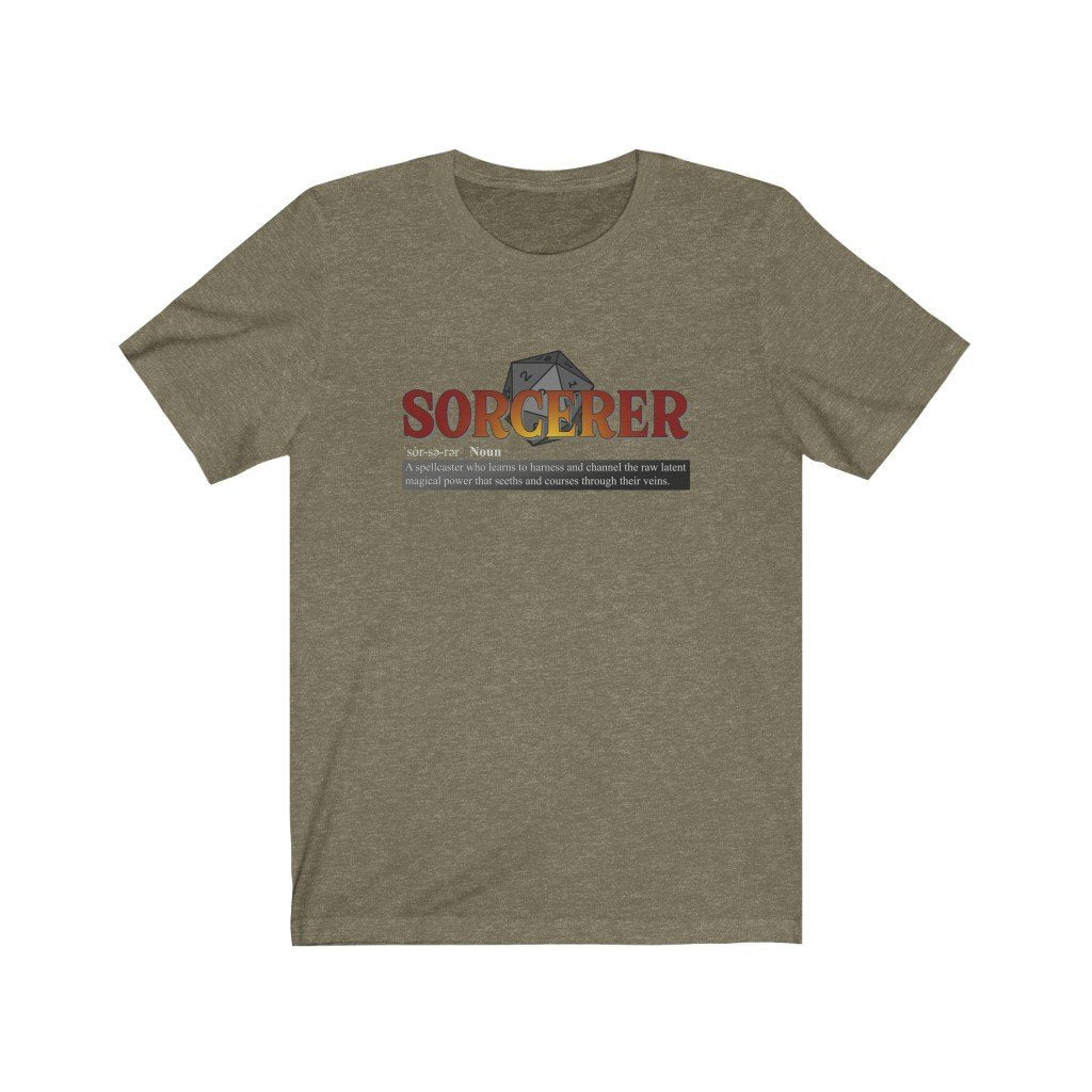 Sorcerer Class Definition - Funny Dungeons & Dragons T-Shirt (Unisex) [Heather Olive] NAB It Designs