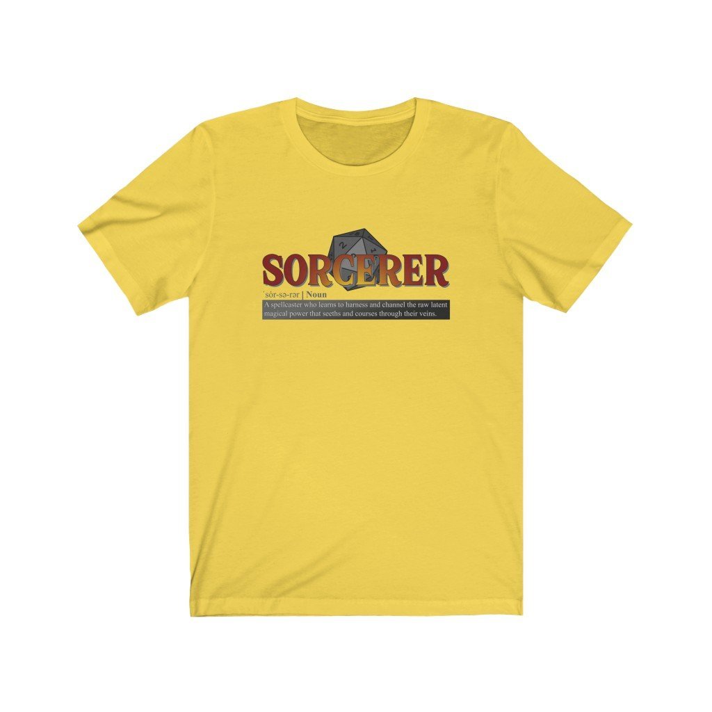 Sorcerer Class Definition - Funny Dungeons & Dragons T-Shirt (Unisex) [Yellow] NAB It Designs