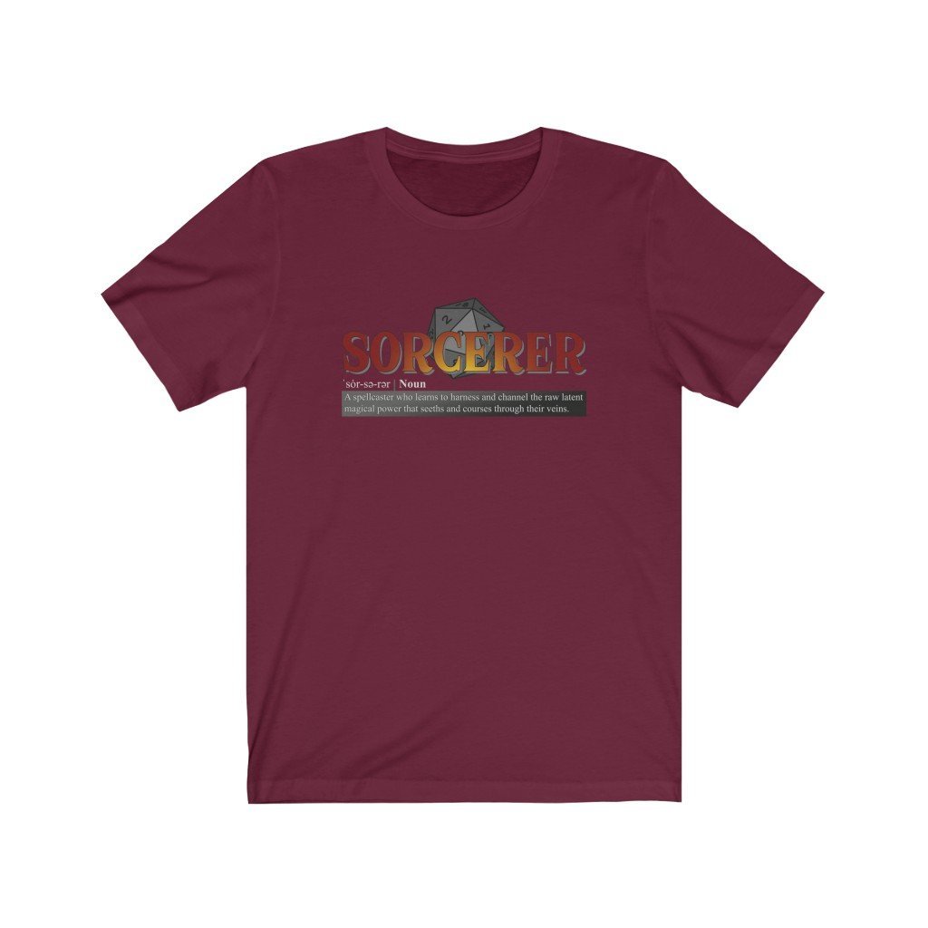 Sorcerer Class Definition - Funny Dungeons & Dragons T-Shirt (Unisex) [Maroon] NAB It Designs