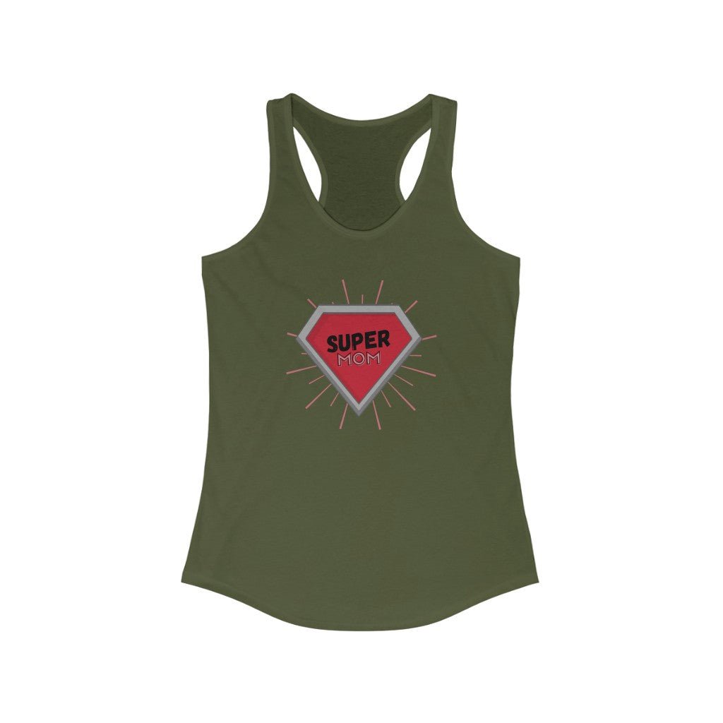 Super Mom Diamond - Mother's Day Racerback Tank Top [Solid Military Green] NAB It Designs