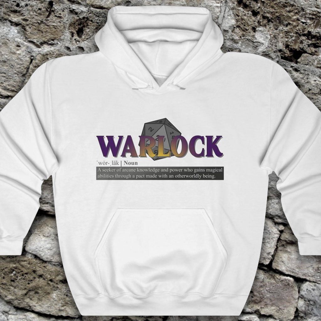 Warlock Class Definition - Funny Dungeons & Dragons Hooded Sweatshirt (Unisex) [White] NAB It Designs