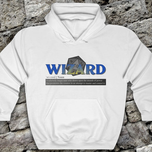 Wizard Class Definition - Funny Dungeons & Dragons Hooded Sweatshirt (Unisex) [White] NAB It Designs