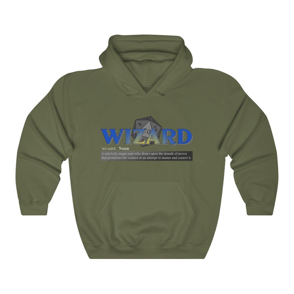 Wizard Class Definition - Funny Dungeons & Dragons Hooded Sweatshirt (Unisex) [Military Green] NAB It Designs