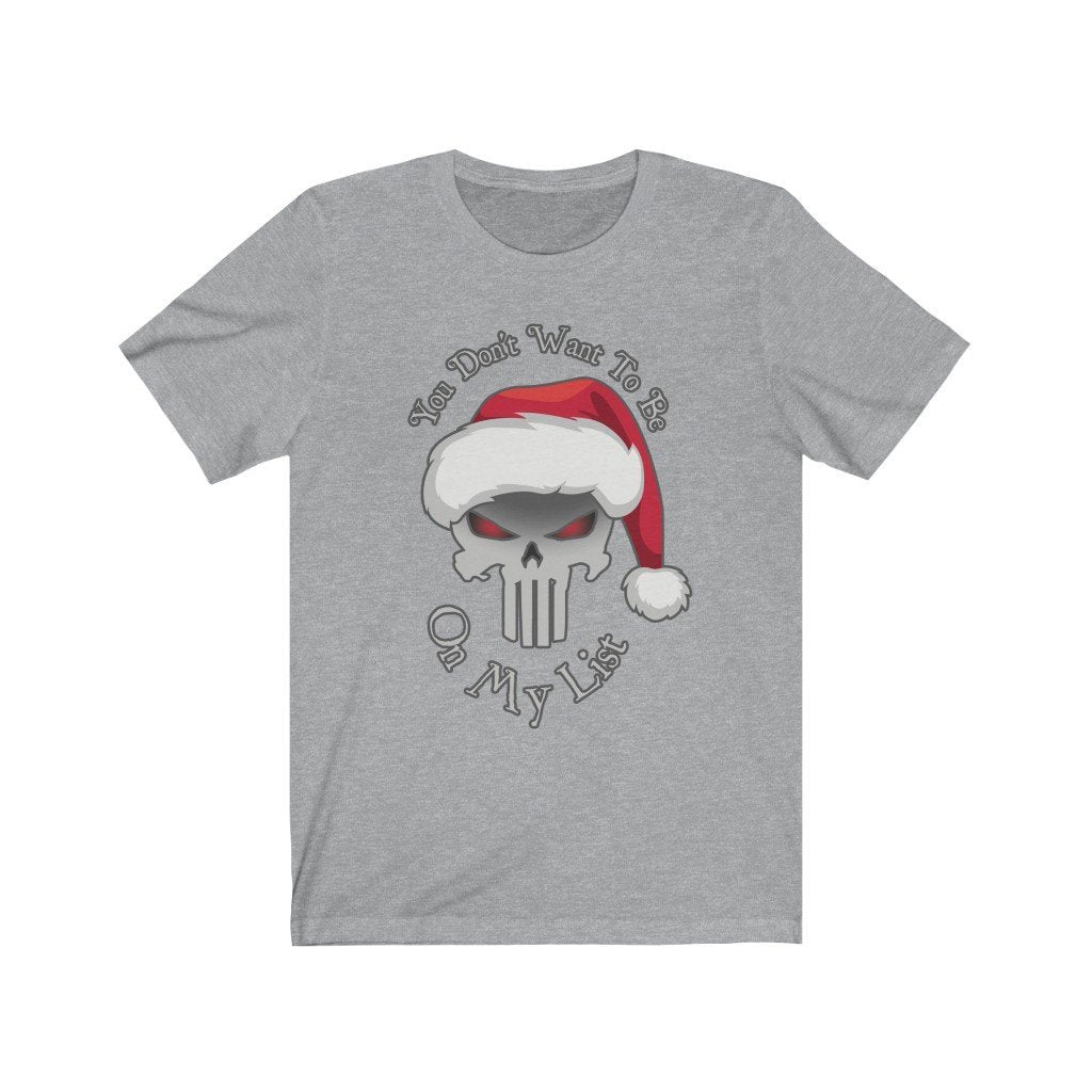 You Don't Want To Be On My List - Punisher Krampus Christmas T-Shirt (Unisex) [Athletic Heather] NAB It Designs