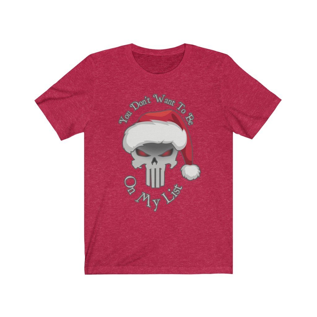 You Don't Want To Be On My List - Punisher Krampus Christmas T-Shirt (Unisex) [Heather Red] NAB It Designs
